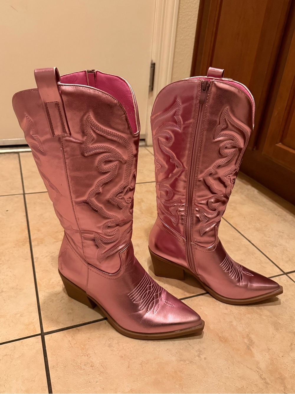 Nasty Gal Metallic Pink Western Knee-High Boots - Picture 4 of 4